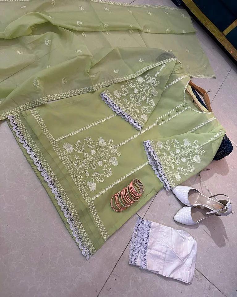 MUSTARD 3pc organza embroidered