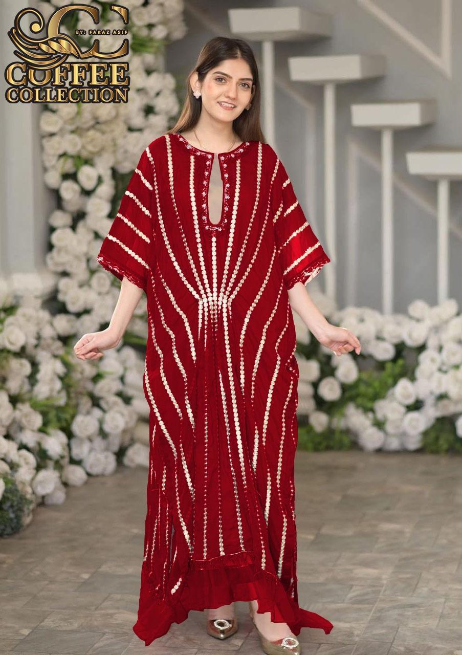 embroidered fourpiece shiffon kaftan
